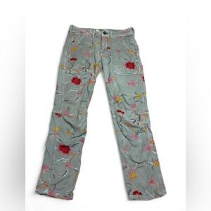 Anthropologie Blue-Gray Pants with Floral Embroidery